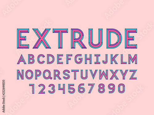 Fotomural Extrude font. Vector alphabet