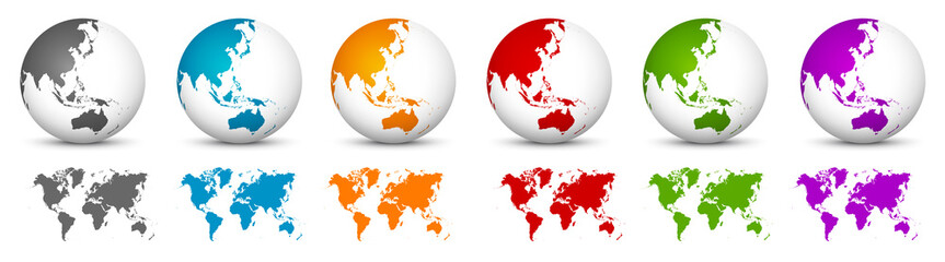 Wall Mural - white 3d vector globe with world map in same color. planet earth with colorful continents