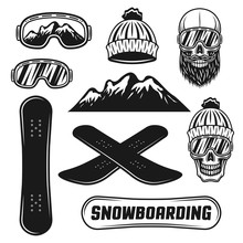 Snowboarding Equipment Set Of Vector Objects
