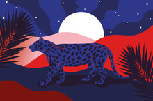Blue Cheetah On Red And Blue Landscape