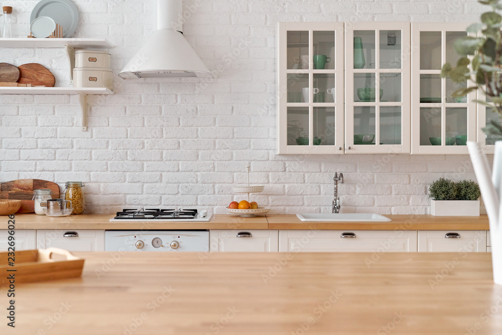 Kitchen table. Kitchen background. Stock Photo | Adobe Stock