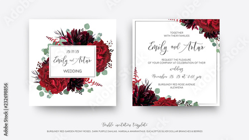 Wedding vector Floral invite, invitation save the date card  modern design: g...