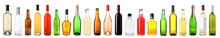 Set Of Bottles With Different Drinks On White Background