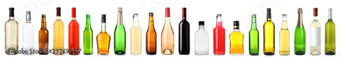 Obraz w ramie Set of bottles with different drinks on white background