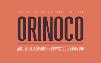 Orinoko condensed semibold san serif vector font, alphabet, typeface