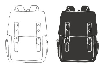 Wall Mural - Sketch of a rucksack. Backpack isolated on white background. Vector illustration of a sketch style.