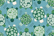 vector swimming turtles, cute seamless repeat pattern background