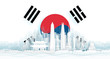 South Korea flag and famous landmarks in paper cut style vector illustration.