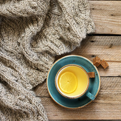 Poster - Still life with tea and knitwear