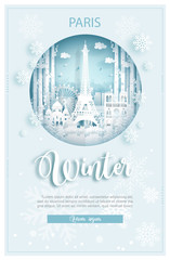 Fototapete - Winter in Amsterdam for travel and tour advertising concept with world famous landmark in paper cut style vector illustration.