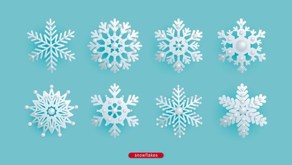 Wall Mural - silver decorative beaded snowflakes, New Year, Christmas decorations, vector