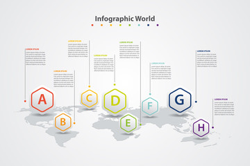 Wall Mural - infographic country world map, international world flags, continents background