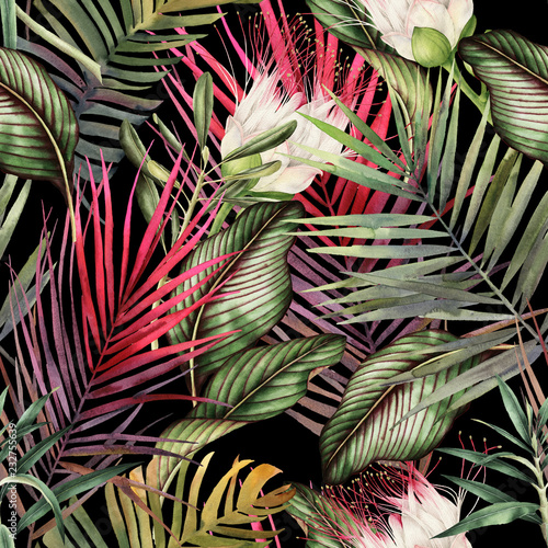 Nowoczesny obraz na płótnie Seamless floral pattern with tropical flowers