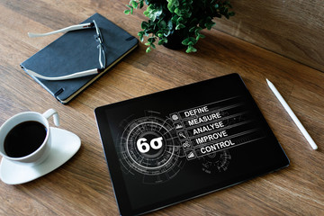 Six sigma diagram, lean manufacturing industrial concept on screen.