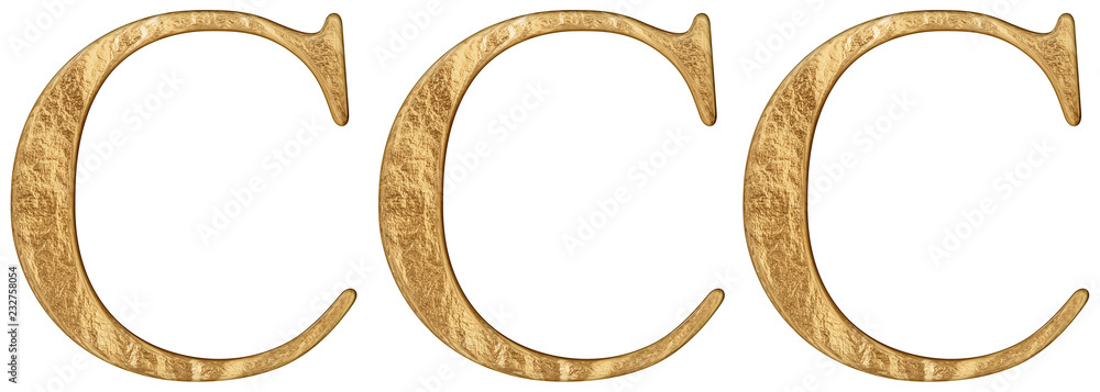 Roman numeral CCC, trecenti, 300, three hundred, isolated on white background, 3d render