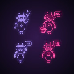 Poster - Chatbots neon light icons set