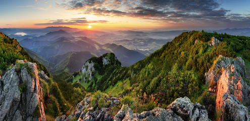 Poster - Landcape of mountain at sunset panorama from peak Velky Choc, Slovakia