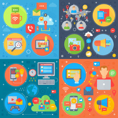 Poster - Social media square concepts set, online mobile shopping, social media network, mobile digital marketing vector illustration.