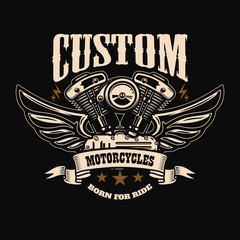 Canvas Print - Emblem template with winged motorcycle motor. Design element for poster, logo, label, sign, t shirt.