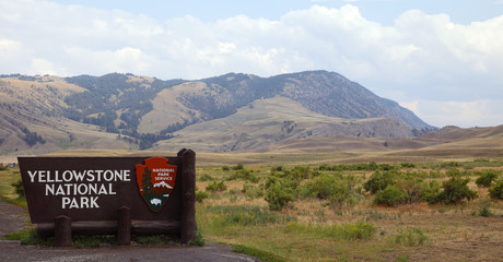 Yellowstone National Park's North Entrance, panoramic view