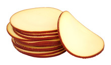 German Smoked Cheese Slices Isolated On A White Background