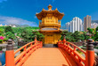 © chanchai - The Golden pavilion and gold bridge in Nan Lian Garden near Chi Lin Nunnery, famous landmark in Hong Kong