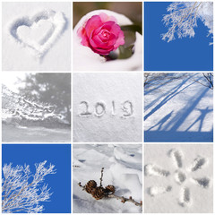Wall Mural - 2019, snow and winter nature photos collage