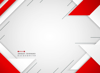 Wall Mural - abstract of futuristic red and white geometric sci pattern on gradient white background.