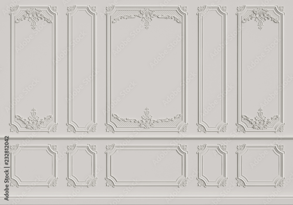 Classic interior wall with mouldings - obrazy, fototapety, plakaty 