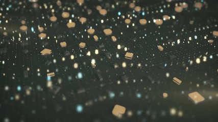Wall Mural - abstract geometric shapes and big data. random glowing symbols and flowing numbers. science fiction 