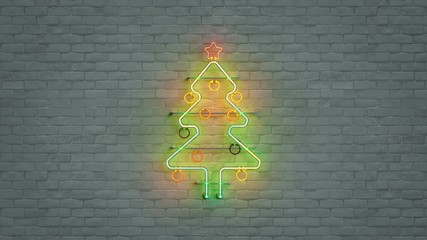 glowing neon light christmas tree symbol