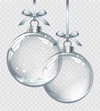 Vector Realistic Transparent Silver Christmas Balls