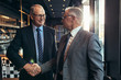 Business partners handshake at cafe