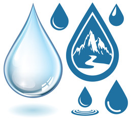 Wall Mural - Vector realistic water drop and set of icons