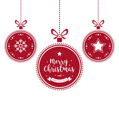 Canvas Print - Christmas wishes ornaments red baubles hanging isolated background