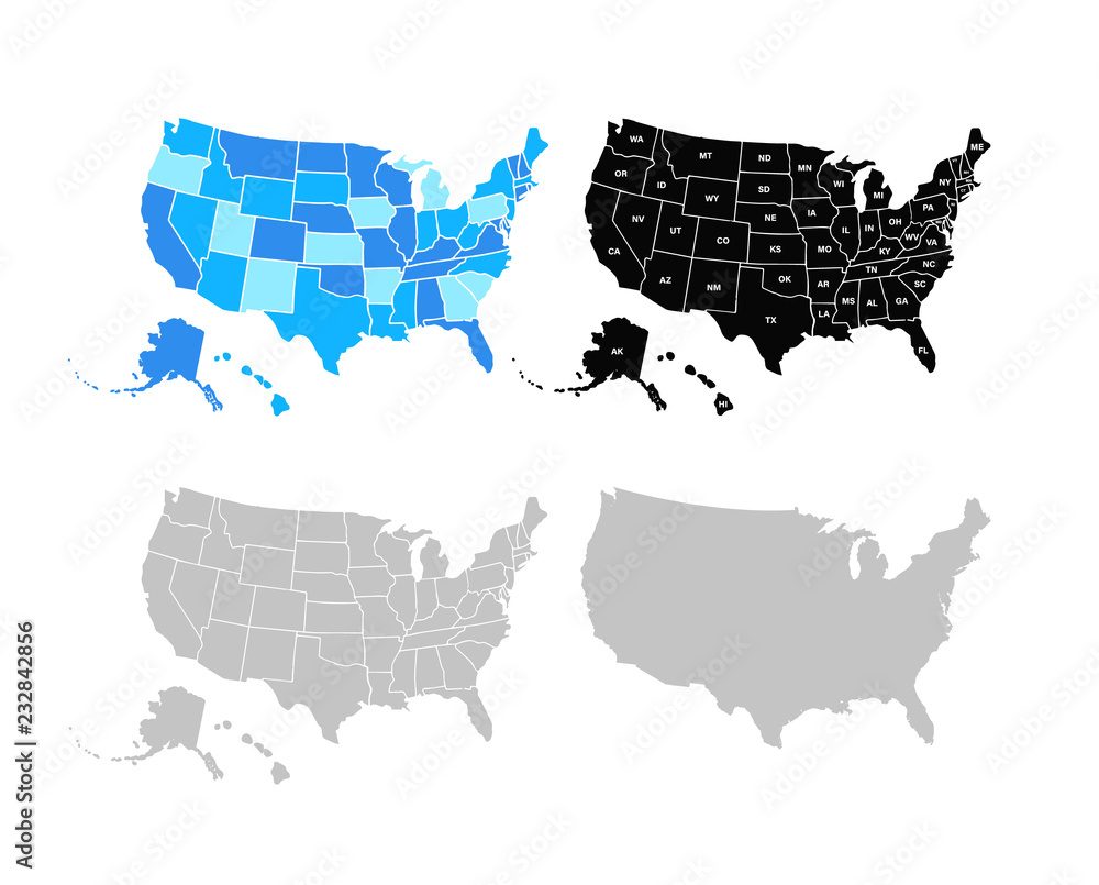Blank similar USA map isolated on white background. United States of ...