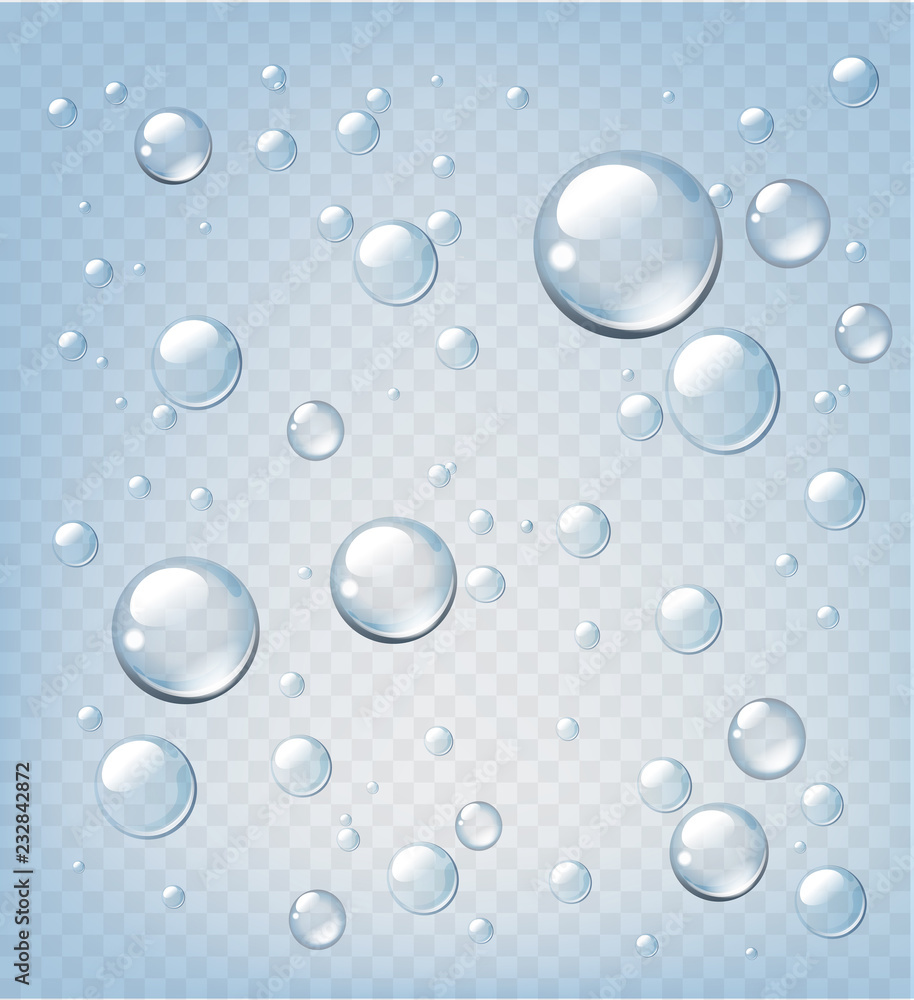 Transparent vector realistic water drops on light background Stock ...