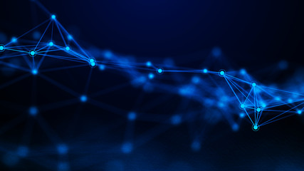 Fototapete - Network connection dots and lines. Technology background. Plexus. Big data background. 3d rendering.
