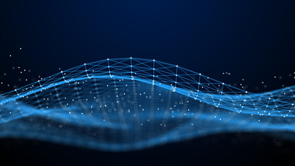 Fototapete - Abstract 3d rendering dots and lines. Technology background. Big data visualization. Artificial intelligence. Plexus.