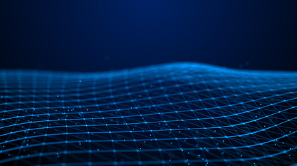 Fototapete - Abstract 3d rendering dots and lines. Technology background. Big data visualization. Artificial intelligence. Plexus.