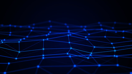 Fototapete - Network connection dots and lines. Technology background. Plexus. Big data background. 3d rendering.