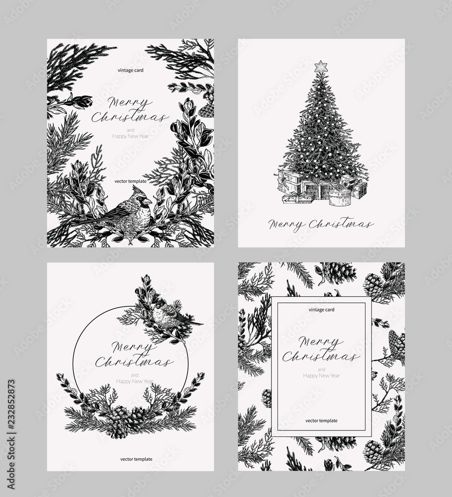 stock-vektorgrafik „christmas card set in vintage style. hand
