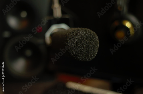 Fotografie, Obraz A shotgun microphone in a recording studio