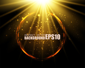 Aufkleber - Transparent glow light effect. Star burst with sparkles. Gold glitter texture. Vector magic gold circle. Glowing fire ring trace. Glitter sparkle swirl trail effect on black background