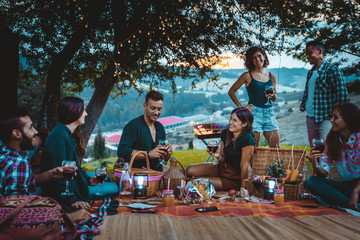 Wall Mural - Group of friends eating in the nature