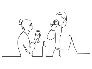 Sticker - Couple drinking wine continuous one line vector drawing