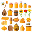 Honey icon set. Cartoon set of honey vector icons for web design