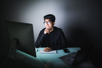 Developing programming and coding technologies on desk. Website design, Programmer working in a software develop company office. Data processing center