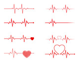 Fototapeta  - heart rhythm set, Electrocardiogram, ECG - EKG signal, Heart Beat pulse line concept design isolated on white background