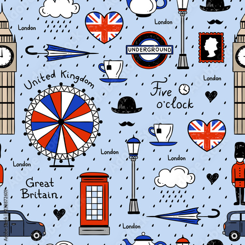 Dekoracja na wymiar  londyn-bezszwowe-wektor-wzor-retro-tlo-z-angielskimi-elementami-i-ilustracjami
